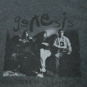 Genesis "Turn It On Again" Band Picture Graphics Gray +Black-trim T SHIRT SMALL